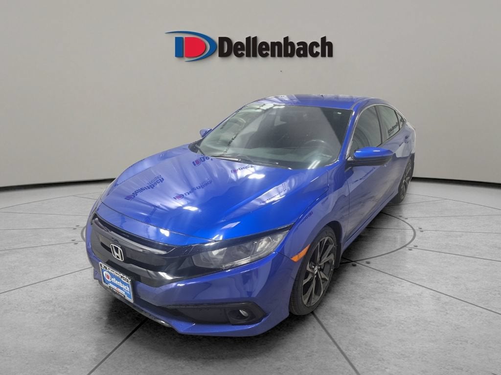 2019 Honda Civic Sedan Sport in Blue — front three-quarter view