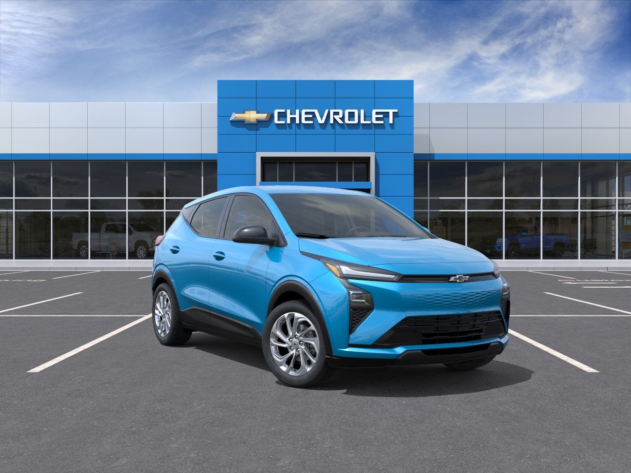 2027 Chevrolet Bolt LT in Marina Blue Metallic — front three-quarter view
