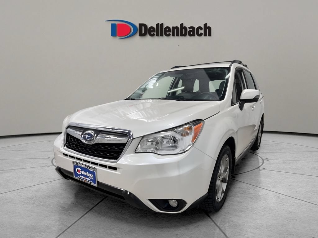 2015 Subaru Forester 2.5i Touring in Satin White Pearl — front three-quarter view