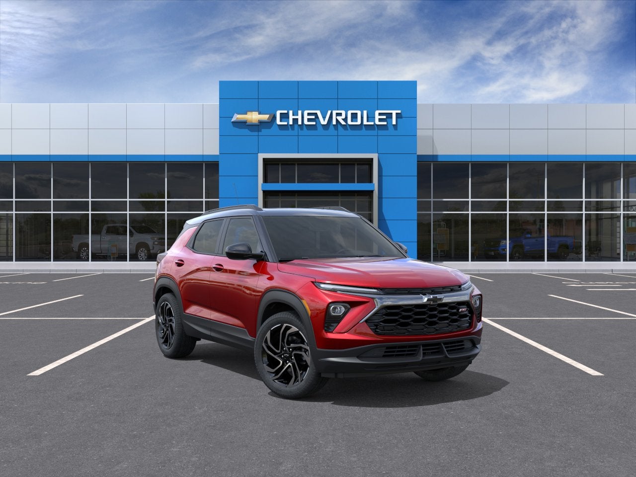2026 Chevrolet Trailblazer RS in Apex Red — front three-quarter view